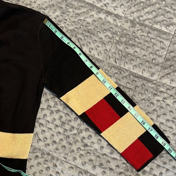 KASPER small womens knit cardigan black red tan 3/4 sleeve multicolor block NWT - Picture 8 of 11